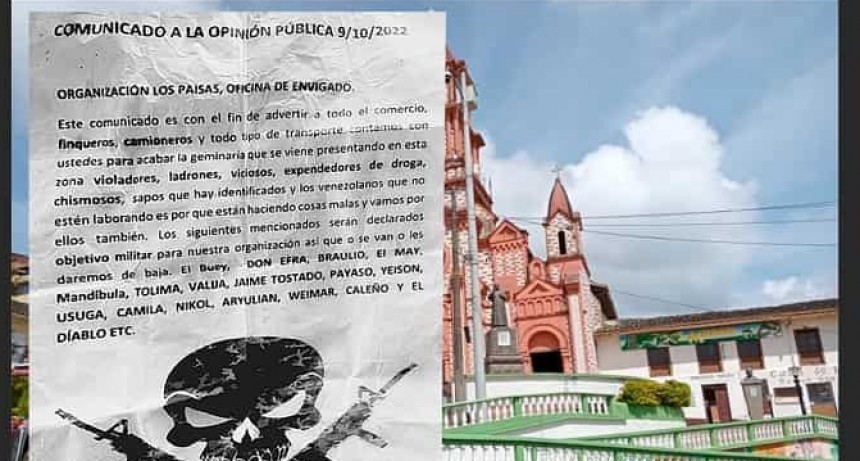 ¡Alerta! Panfleto anuncia “limpieza social” en Granada, Oriente Antioqueño